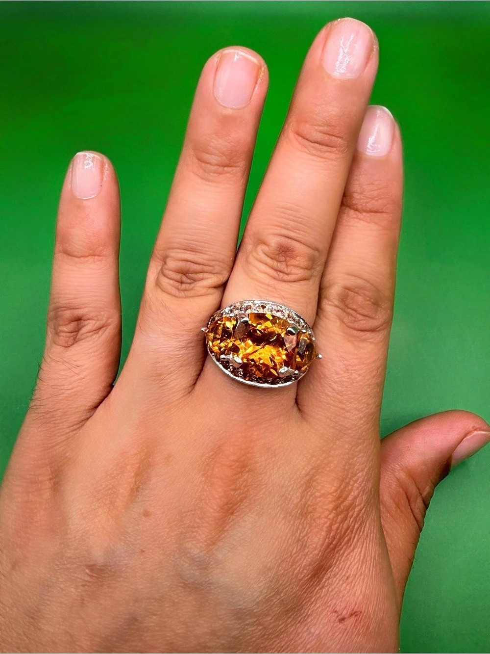 925 Sterling Silver Citrine Ring Size 9.
